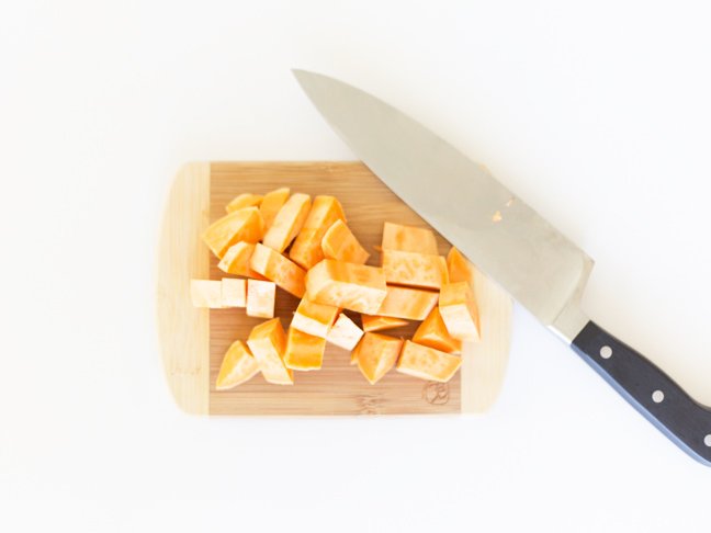 dicing sweet potatoes for baby food