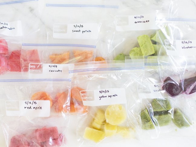 Homemade baby food stored in bags