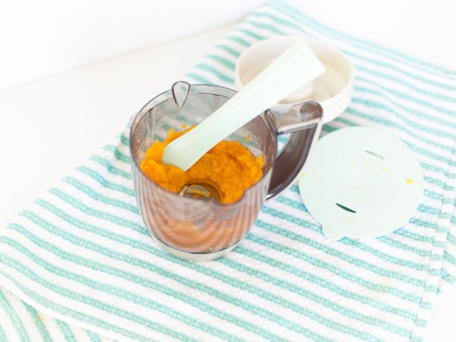Pureeing baby food in the blender